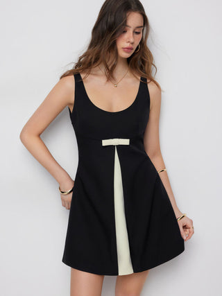 Scoop Neck Colorblock Bowknot A-line Mini Dress