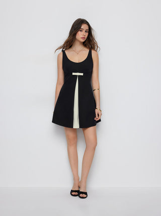 Scoop Neck Colorblock Bowknot A-line Mini Dress