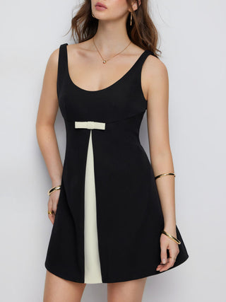 Scoop Neck Colorblock Bowknot A-line Mini Dress