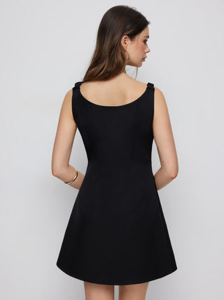 Scoop Neck Colorblock Bowknot A-line Mini Dress