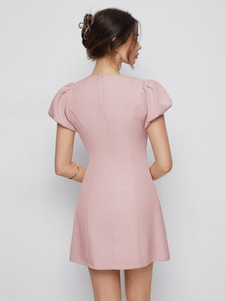 Cut Out Bowknot Puff Sleeve A-line Mini Dress