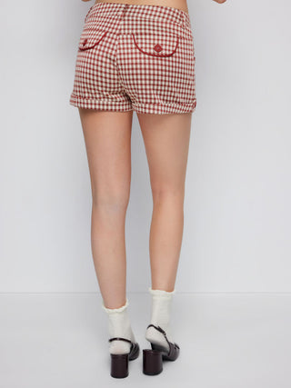 Low Rise Gingham Roll Hem Micro Shorts