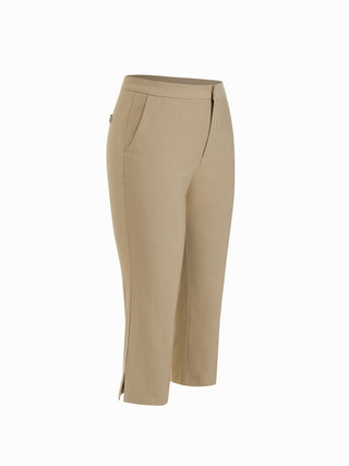 Mid Rise Split Hem Flared Capri Trousers