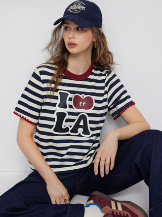 I LOVE LA Cider Icon Graphic Striped Cotton-blend Oversized Tee