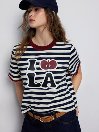 I LOVE LA Cider Icon Graphic Striped Cotton-blend Oversized Tee