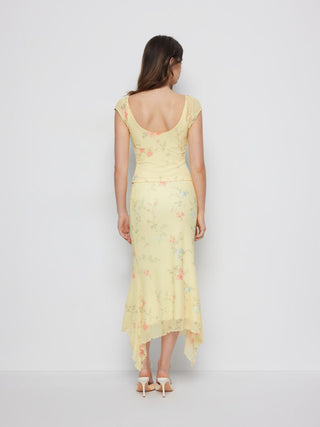 Mesh Floral Ruched Tie Front Top & Mid Rise Maxi Skirt Set
