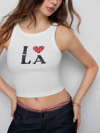 Cotton-blend I LOVE LA Graphic Crop Tank Top