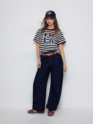 I LOVE LA Cider Icon Graphic Striped Cotton-blend Oversized Tee