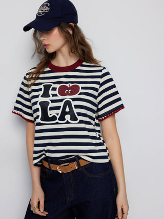 I LOVE LA Cider Icon Graphic Striped Cotton-blend Oversized Tee