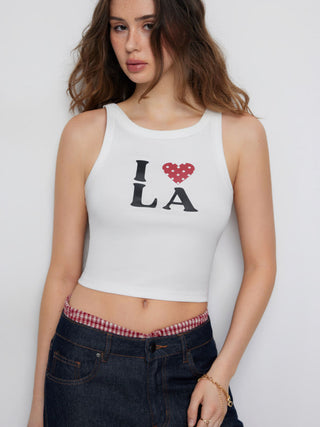 Cotton-blend I LOVE LA Graphic Crop Tank Top