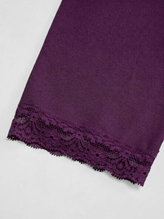 V-neck Middle Sleeve Lace Trim Tie Front Top