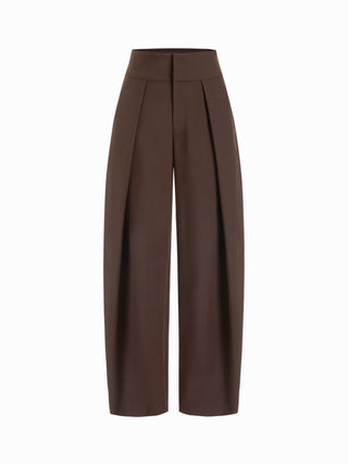 High Rise Pleated Pocket Barrel-leg Long Trousers