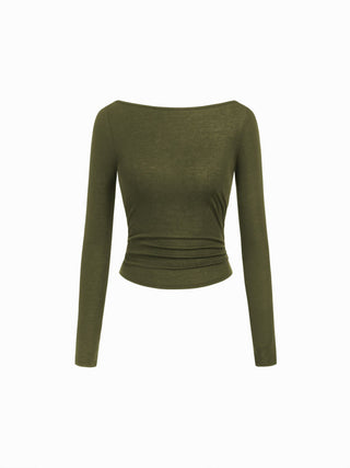 Wool-blend Boat Neck Ruched Backless Tee