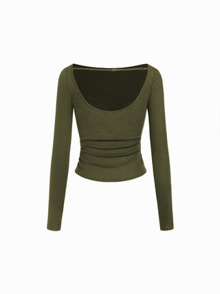 Wool-blend Boat Neck Ruched Backless Tee