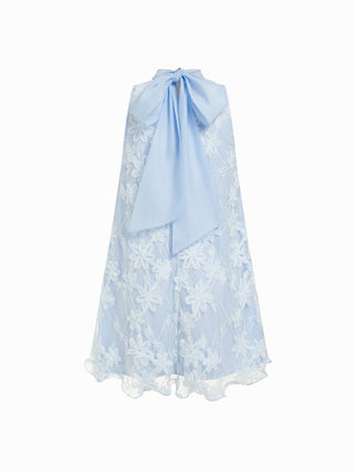 Floral Stand Collar Bowknot A-line Mini Dress