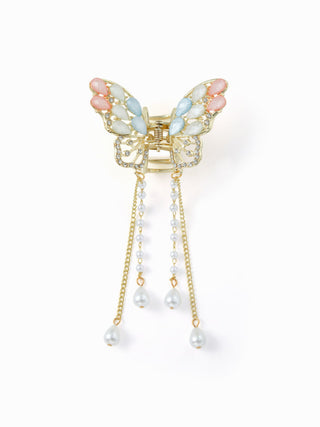 FAUX PEARL & RHINESTONE BUTTERFLY HAIR CLAW