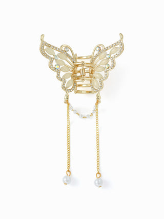 FAUX PEARL & RHINESTONE BUTTERFLY HAIR CLAW
