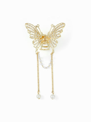 FAUX PEARL & RHINESTONE BUTTERFLY HAIR CLAW