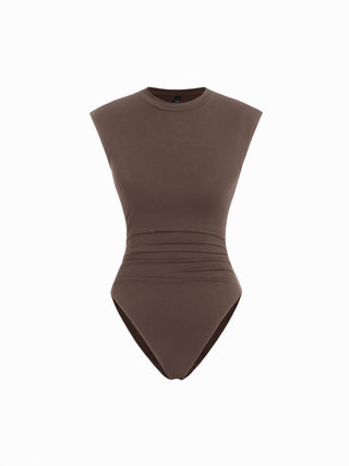Ruched Round Neck Sleeveless Bodysuit