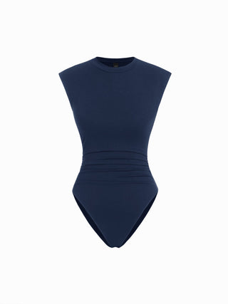 Ruched Round Neck Sleeveless Bodysuit