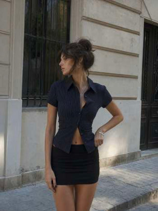 Woven Collar Stripe Short Sleeve Shirt For School