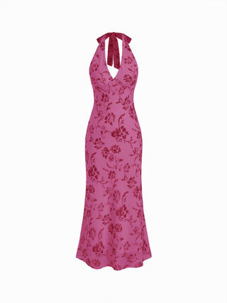 Chiffon Sweetheart Floral Backless Tie Back Mermaid Maxi Dress