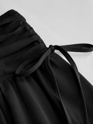 Linen-blend Mid Rise Drawstring A-line Midi Skirt