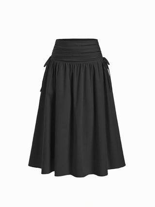 Linen-blend Mid Rise Drawstring A-line Midi Skirt