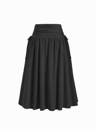 Linen-blend Mid Rise Drawstring A-line Midi Skirt