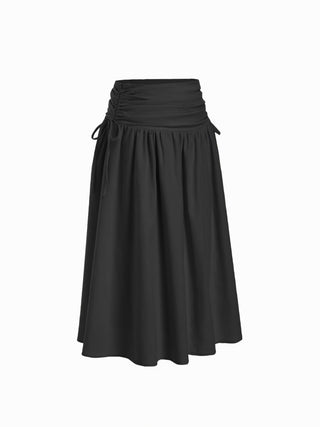 Linen-blend Mid Rise Drawstring A-line Midi Skirt