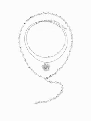 FLOWER & FAUX PEARL LAYERED NECKLACE