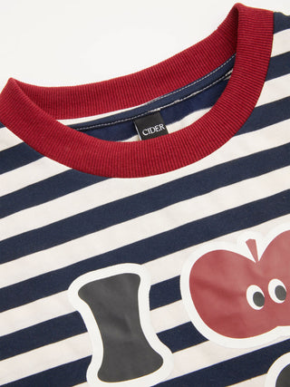 I LOVE LA Cider Icon Graphic Striped Cotton-blend Oversized Tee