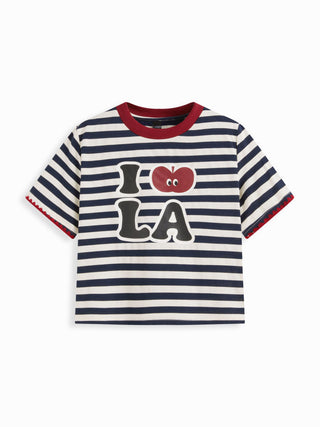 I LOVE LA Cider Icon Graphic Striped Cotton-blend Oversized Tee