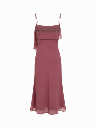 Chiffon Asymmetrical Neck Twist Knotted A-line Midi Dress