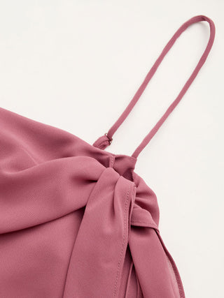 Chiffon Asymmetrical Neck Twist Knotted A-line Midi Dress