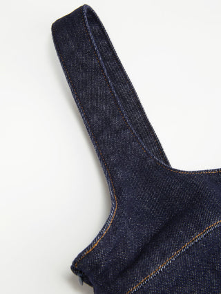 Denim Washed Square Neck Ruffled A-line Mini Dress
