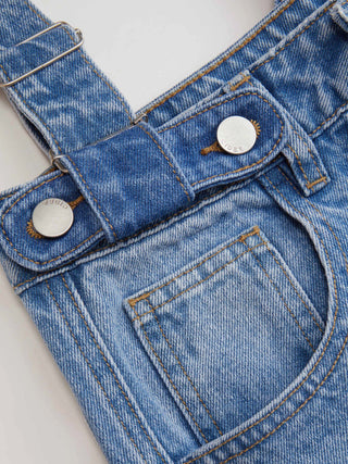 Denim Washed Low Rise Ruched Metal Detail Barrel-leg Cropped Overalls