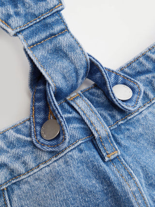 Denim Washed Low Rise Ruched Metal Detail Barrel-leg Cropped Overalls