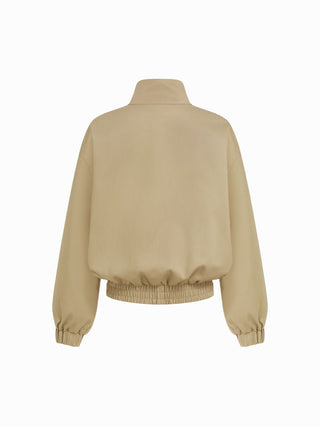 Cotton-blend Turtleneck Lantern Sleeve Bowknot Two Way Oversized Jacket