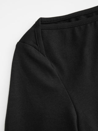 Knit Fabric Boat Neck Curved-Hem 3/4 Long Sleeve Tee