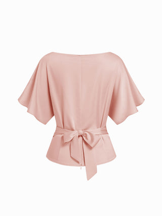 Boat Neck Batwing Sleeve Tie Back Top