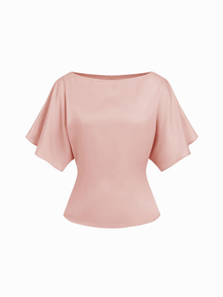 Boat Neck Batwing Sleeve Tie Back Top