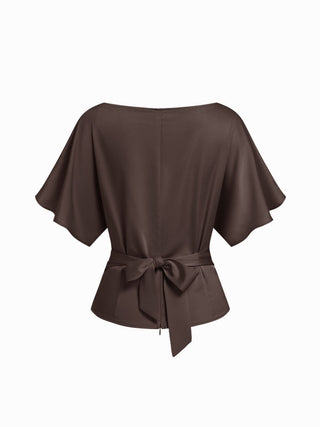 Boat Neck Batwing Sleeve Tie Back Top