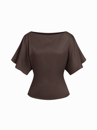 Boat Neck Batwing Sleeve Tie Back Top