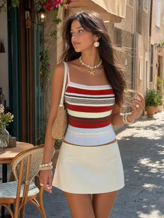 Knit Colorblock Square Neck Slim Crop Cami Top