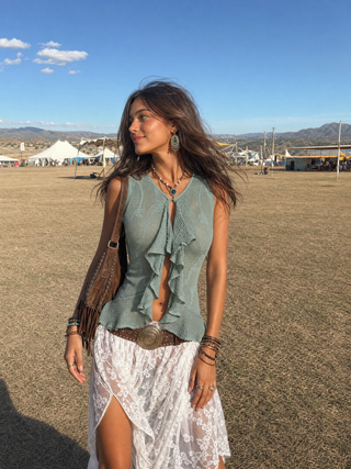 Knit Pointelle Ruffled Tank Top