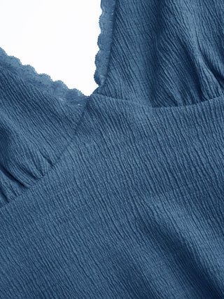 Textured Halter Neck Lace Trim A-line Mini Dress