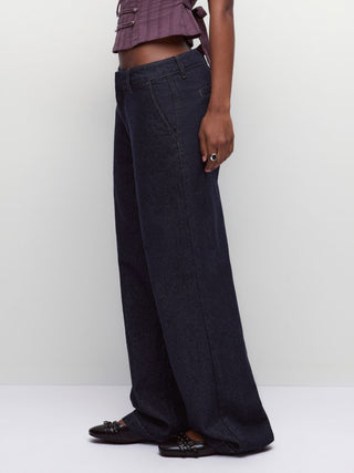 Denim Low Rise Washed Metal Detail Wide Leg Jeans