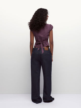 Denim Low Rise Washed Metal Detail Wide Leg Jeans