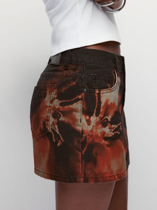 Denim Low Rise Washed Floral Graphic Metal Detail Bodycon Mini Skirt